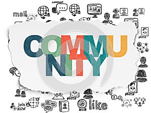 Social media concept: Community on Torn Paper background