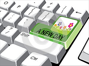 Social media concept: Enter button with a new day on computer