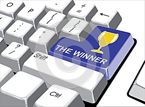 Social media concept: Enter button with The winner on computer