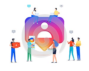 Social media concept small people with follow icon
