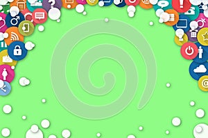 Social Media Concept. Social icons on a green background. Copy space. Communications