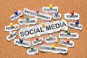 Social media concept words on corkboard