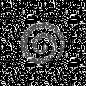 Social media dark doodle seamless pattern