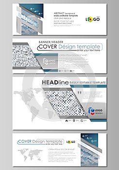 Social media and email headers set, modern banners. Business templates. Flat style layout in popular sizes. Blue color