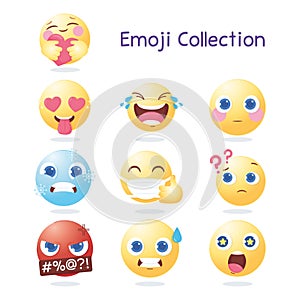 Social media emoji collection icons varios expression and reactions photo