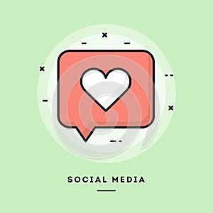 Social media, flat design thin line banner.