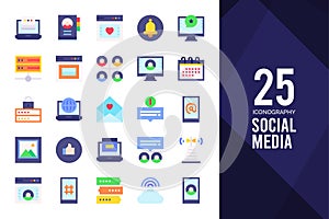 25 Social Media Flat icon pack. vector illustration