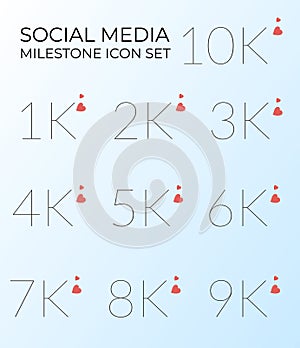 Social media followers milestones icon set vector