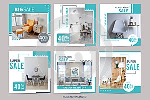 Social media furniture sale promotion post template vector