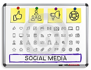 Social media hand drawing line icons.