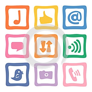 Social media hand drawn flat vector icon set