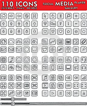 Social Media Hand-Drawn Icons - 110 Icons Set