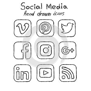 Social media hand drawn icons