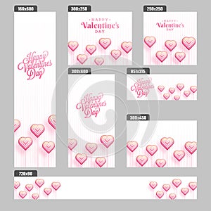 Social media header and banner set with illustration of heart candies for Valentine`s Day.