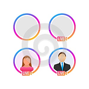 Social media icon avatar frame. Live stories user video streaming. Vector illustration.