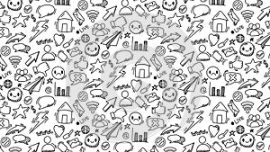 social media icon doodle seamless pattern background hand drawing