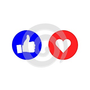 Social media icon, empathetic emoji reactions.Thumbs up and heart. Vector Illustration. EPS 10