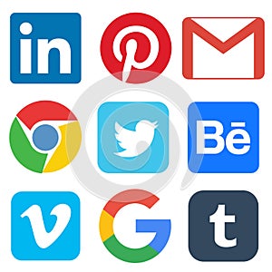 Social media icon for Linkedin, Pinterest, Gmail, Chrome, Google, Twitter, Behance, Vimeo, Tumbler