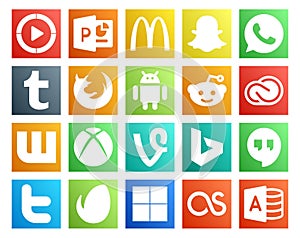 20 Social Media Icon Pack Including bing. xbox. browser. wattpad. cc