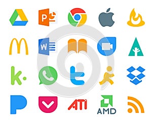 20 Social Media Icon Pack Including pocket. dropbox. google duo. aim. twitter