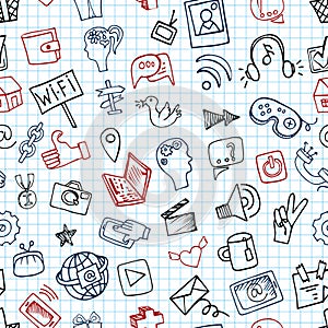 Social Media Icon seamless pattern.Doodle sketchy