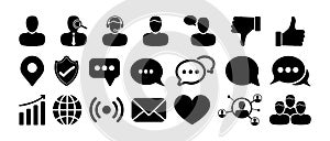 Social Media Icon Set with People, Chat, Thumbs Up, Like Icons
