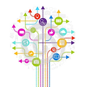 Social Media Icons Connected With Lines On White Background Network Communication Concept