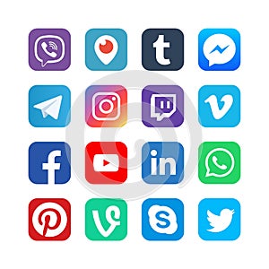 Social media icons. Inspired by facebook, instagram and viber, youtube. Popular media vector web network buttons