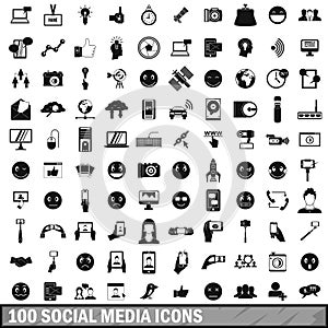 100 social media icons set in simple style