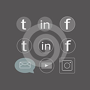 Social media icons. White colored icon set illustration. facebook twitter, youtube, twitter, whatsap icon,mail,isolated on