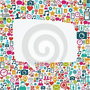 Sociální média ikony bílý řeč bublina tvar obdélník ohraničující tisknutelnou oblast10 