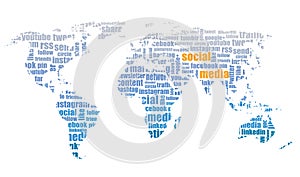 Social media illustration, world map tagcloud