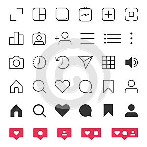 Social media Instagram interface set buttons icons