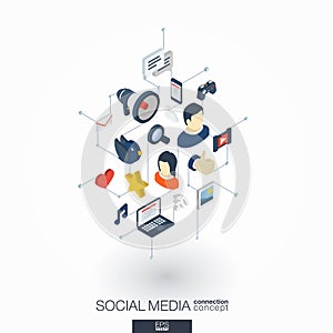Social Media integrated 3d web icons. Digital network isometric concept.