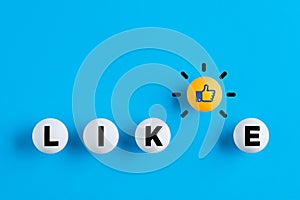 Social media interaction, likeability or like us on internet concept