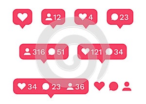 Social media interface icon set. Like, comment, follower icons. Vector illustration