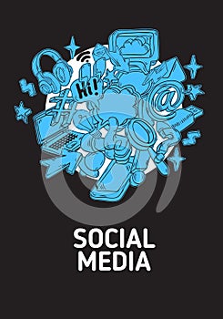 Social Media Isolated Artistic Cartoon Hand Drawn Sketchy Line Art Style Drawings Illustrations Icons And Symbols Poster