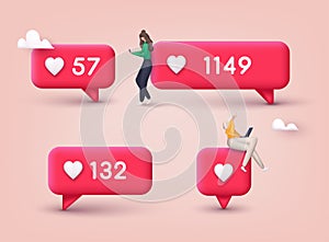 Social media like icon concept. Comment and Follower. 3D Web Vector Illustrations