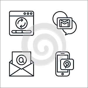 social media line icons. linear set. quality vector line set such as pinterest, email, gmail