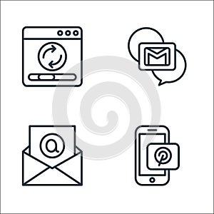 social media line icons. linear set. quality vector line set such as pinterest, email, gmail photo