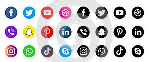 Colorful & black & white shading Social media icons set of facebook twitter instagram pinterest whatsapp