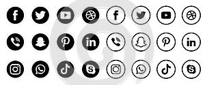 Black & white shading Social media icons set of facebook twitter instagram pinterest whatsapp