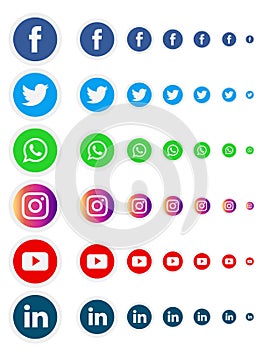 Popular social media icons in different sizes.