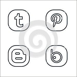 social media logos line icons. linear set. quality vector line set such as badoo, blogger, pinterest