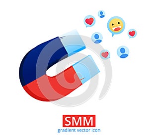 Social media magnet with like heart icon. Digital background. Vector illustration