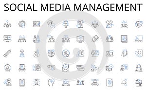 Social media management line icons collection. Thrilling, Exhilarating, Energetic, Adrenaline, Intense, Stimulating