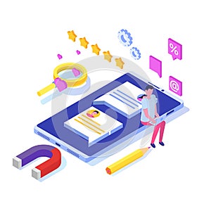 Social media manager isometric concept.