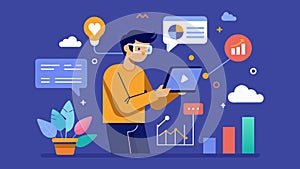 A social media manager using AR to analyze and track the impact of a campaign in realtime making datadriven adjustments photo