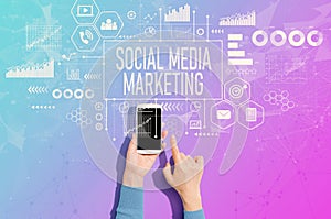 Social media marketing concept with person using a smartphone