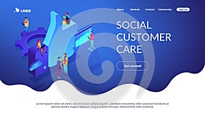 Social media marketing isometric 3D landing page.